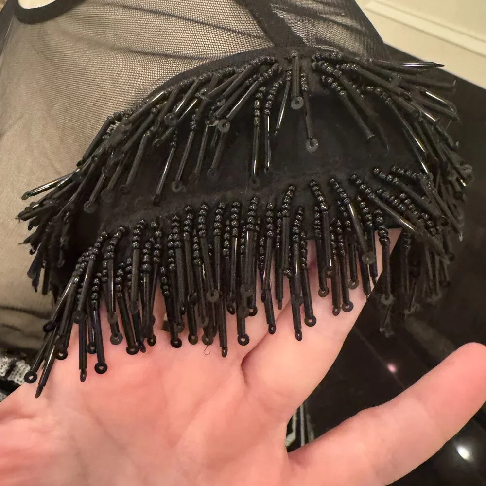 GUESS Black & Silver Sequin Fringe Sleeve Dress – Women’s Small